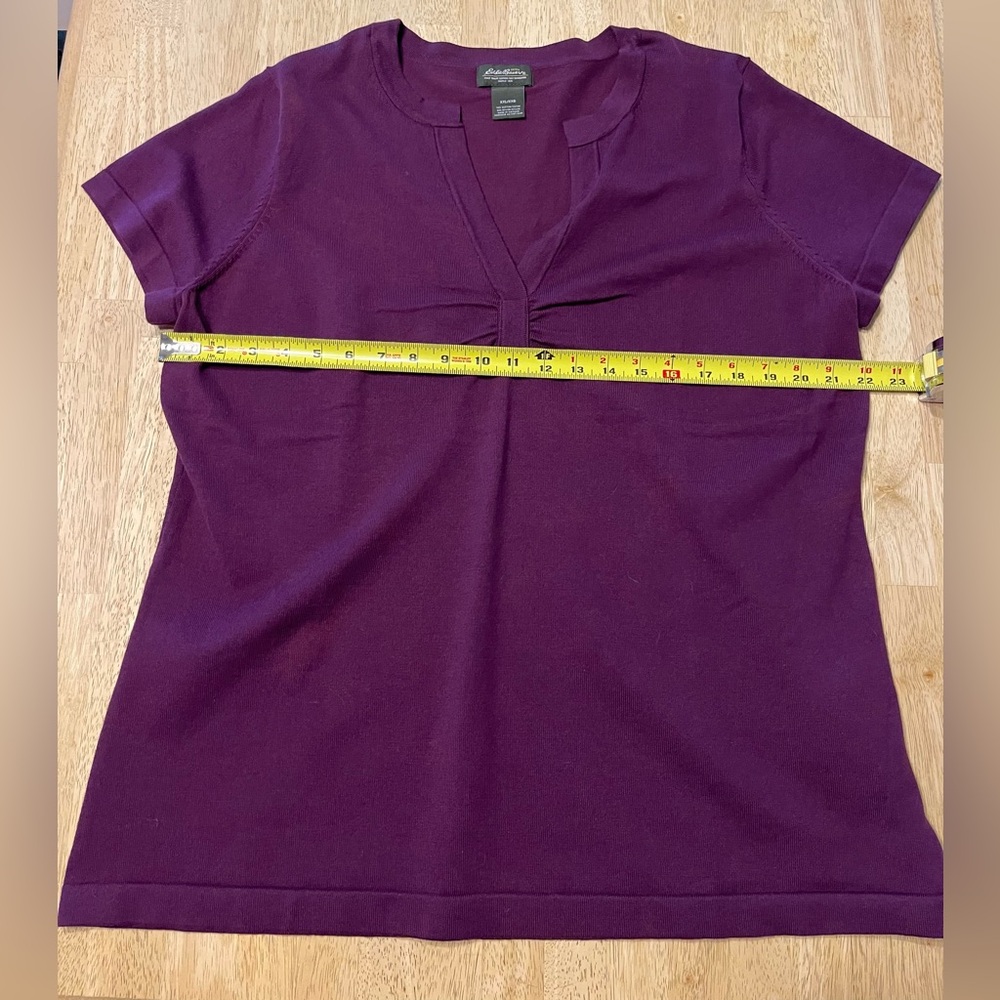 Eddie Bauer Plum Split-Neck Short Sleeve Top
